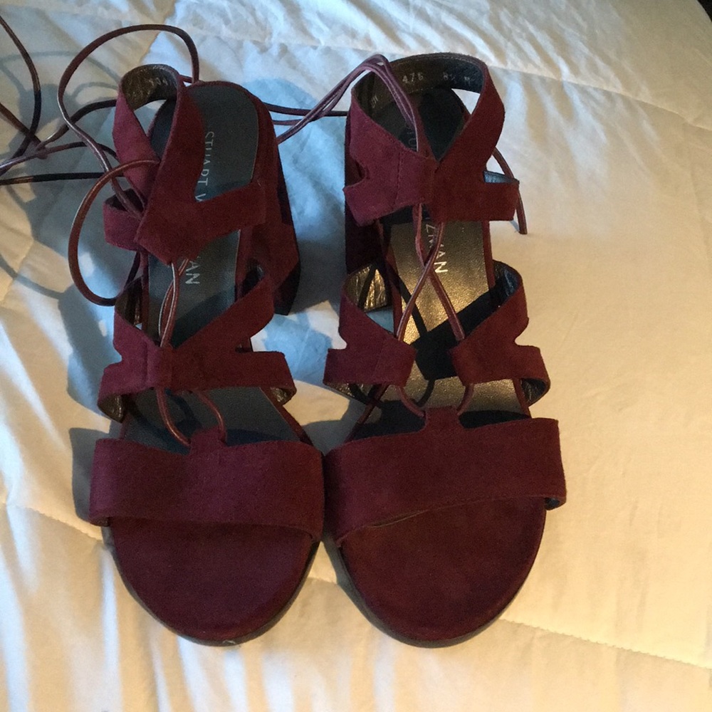Stuart Weizmann deep burgundy suede sandal new